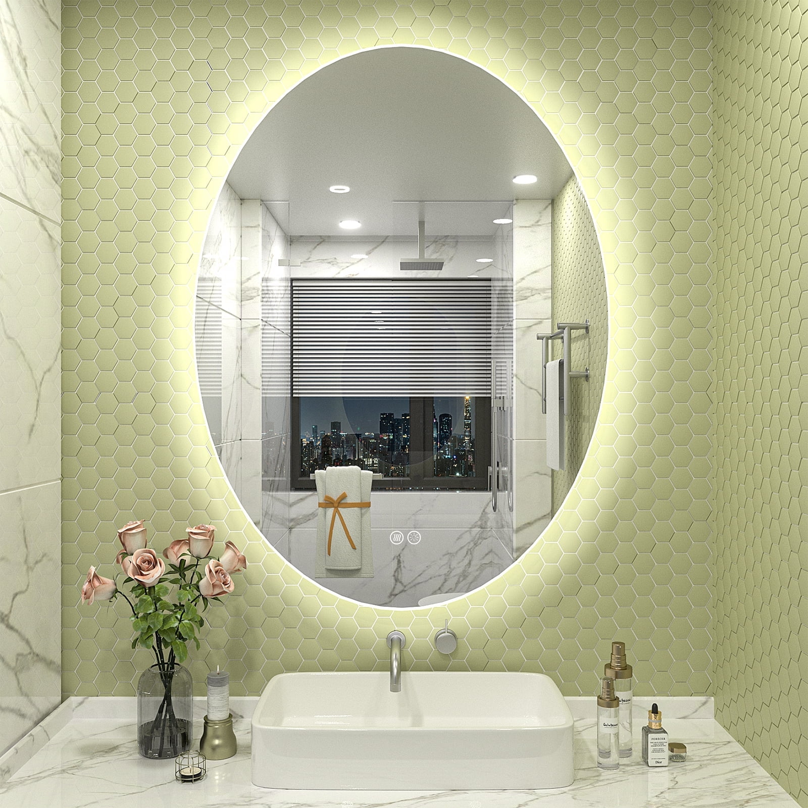 28x20 Inch Frameless Oval LED Backlit Anti-Fog Vanity Mirror