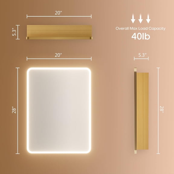 28x20 inch LED Lighted Medicine Cabinet with Mirror, Moisture-Resistant Wood, Stepless Dimmable, 3000K/5500K, Defogger, Adjustable Shelf, Flat-Pack Design – Assembly Required