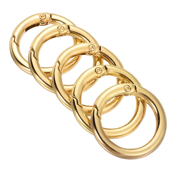 28x20x4mm Round Zinc Alloy Spring Gate O Ring Snap Clip Buckle, Gold 5 Pack