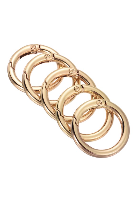 28x20x4mm Round Zinc Alloy Spring Gate O Ring Snap Clip Buckle, Light Gold 5 Pack