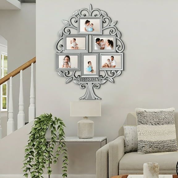 28x21 Sliver PVC Picture Frame Tree Wall Display for 4x6 Photos Multi Selfie Collage