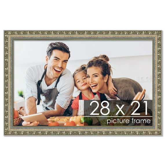 28x21 Silver Wood Picture Frame - UV Acrylic, Foam Board Backing, Hanging Hardware