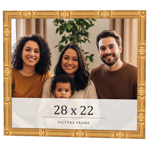 28x22 Frame Gold Bamboo Solid Wood Picture Frame | 1 Inch Moulding Width | Interior Frame Depth