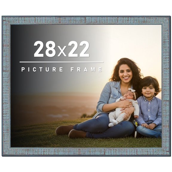 28x22 Frame Rustic Sky Blue Solid Wood Picture Frame | 0.75 Inch Moulding Width |Includes UV