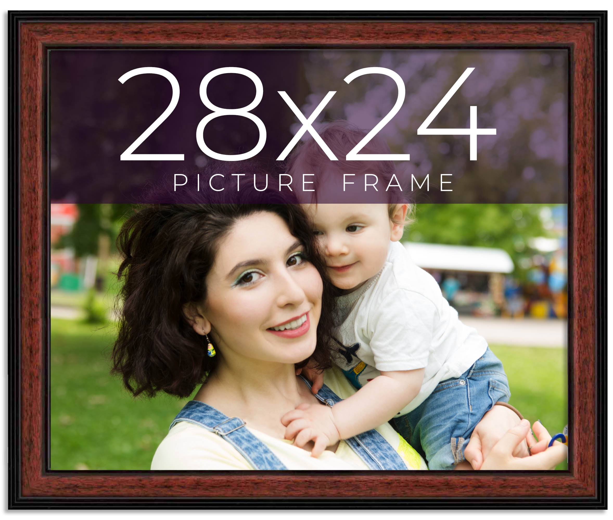 28x24 Frame Executive Brown Round Mahogany Finish Solid Wood Picture ...