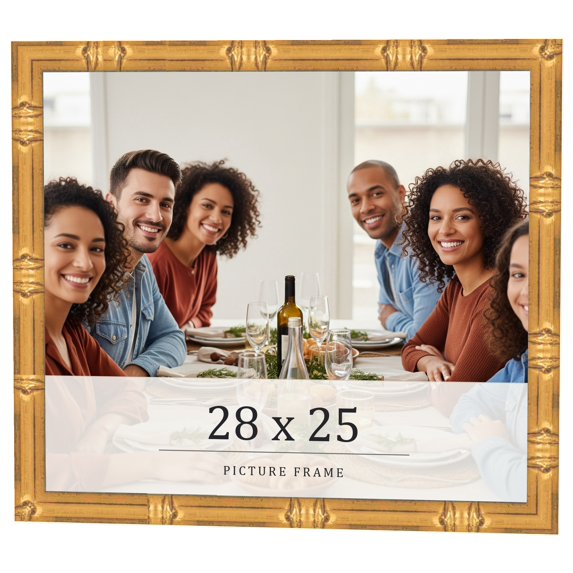 28x25 Frame Gold Bamboo Solid Wood Picture Frame | 1 Inch Moulding Width | Interior Frame Depth