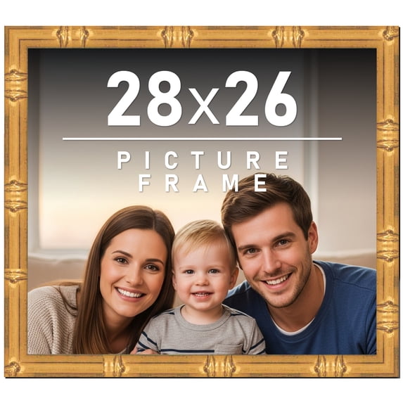 28x26 Frame Gold Bamboo Picture Frame - Complete Modern Photo Frame Includes UV Acrylic Shatter