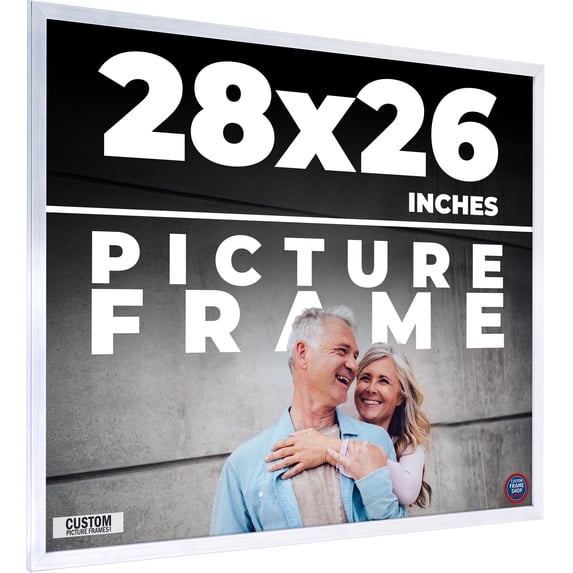 28x26 Frame Silver Stainless Steel Solid Wood Picture Frame | 0.75 Inch Moulding Width | Includes