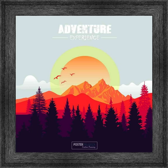 28x28 Black Rustic Wide Barnwood Picture Frame - UV Acrylic, Foam Board Backing, Hanging Hardware