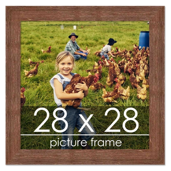 28x28 Brown Rustic Wide Barnwood Picture Frame - UV Acrylic, Foam Board Backing, Hanging Hardware