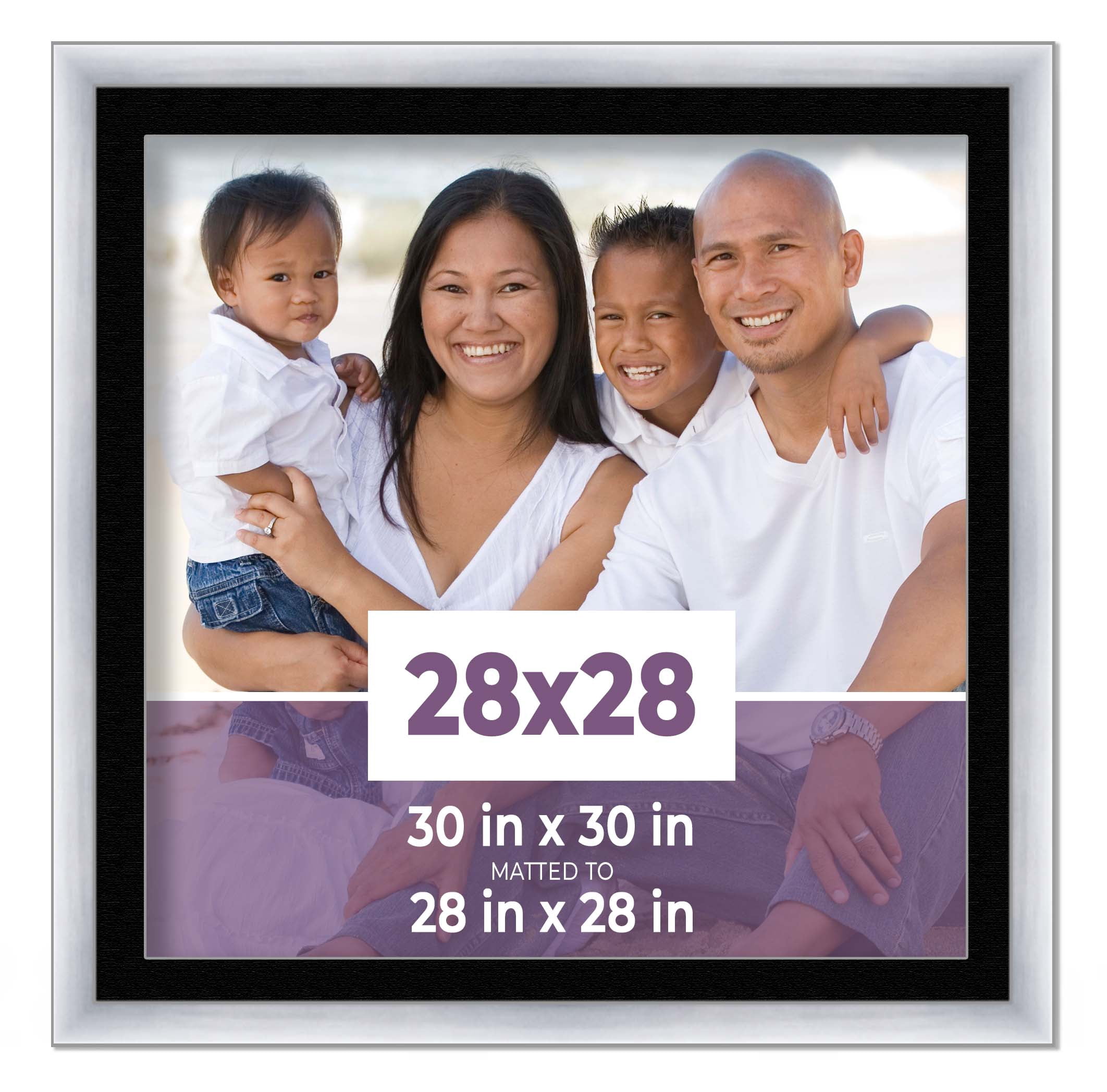 28x28 Frame Silver With Black Picture Mat For 28x28 Photo - Silver ...