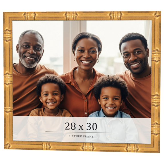 28x30 Frame Gold Bamboo Solid Wood Picture Frame | 1 Inch Moulding Width | Interior Frame Depth
