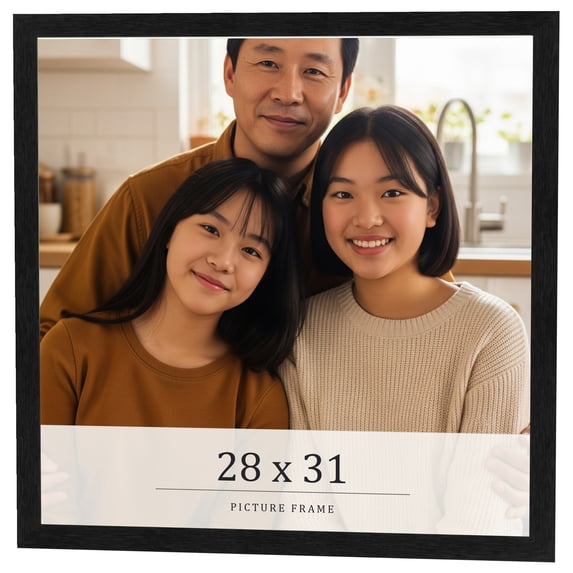 28x31 Frame Black Charcoal Grey Wood Textured Picture Frame | 0.75 Inch Moulding Width | Gunmetal