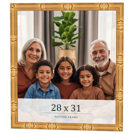 28x31 Frame Gold Bamboo Solid Wood Picture Frame | 1 Inch Moulding Width | Interior Frame Depth