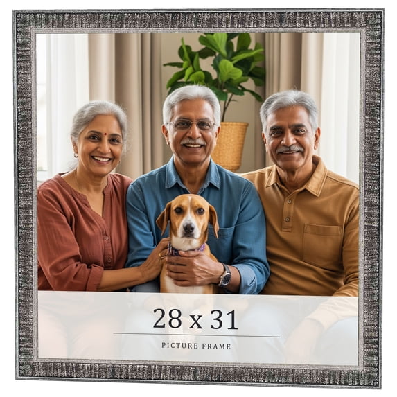 28x31 Frame Silver Grey Distressed Solid Wood Picture Frame | 0.75 Inch Moulding Width | Interior