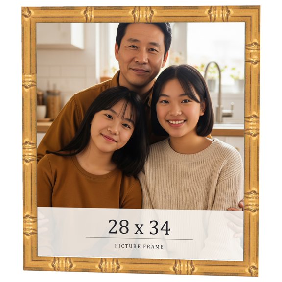 28x34 Frame Gold Bamboo Solid Wood Picture Frame | 1 Inch Moulding Width | Interior Frame Depth