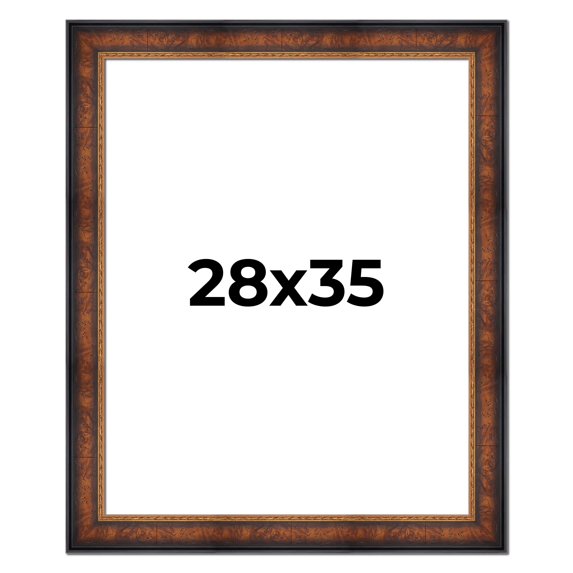 28x35 Frame Brown Walnut Gold Ornate Trim Solid Wood Plein Air Picture Frame | 3 Inch Moulding