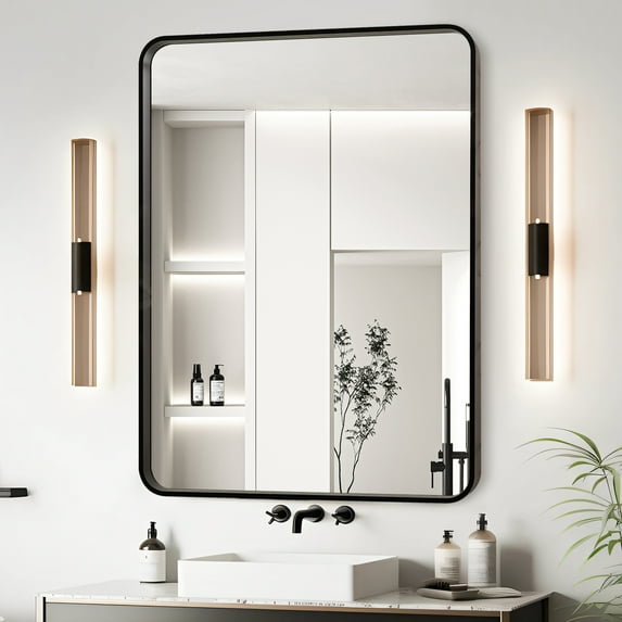 28x36 Inch Black Aluminium Frame Bathroom Mirror