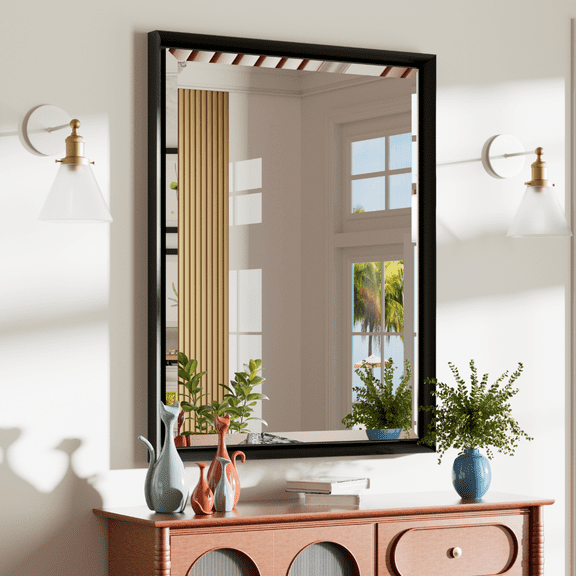 JSneijder Black Bathroom Mirror, 28x36 inch Framed Wall Mirror, Aluminum Alloy, Anti-Rust, Horizontal/Vertical