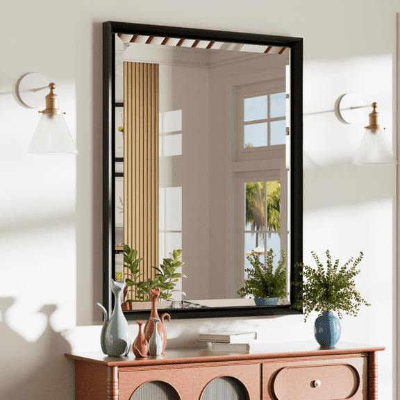 JSneijder Black Bathroom Mirror, 28x36 inch Framed Wall Mirror, Aluminum Alloy, Anti-Rust, Horizontal/Vertical