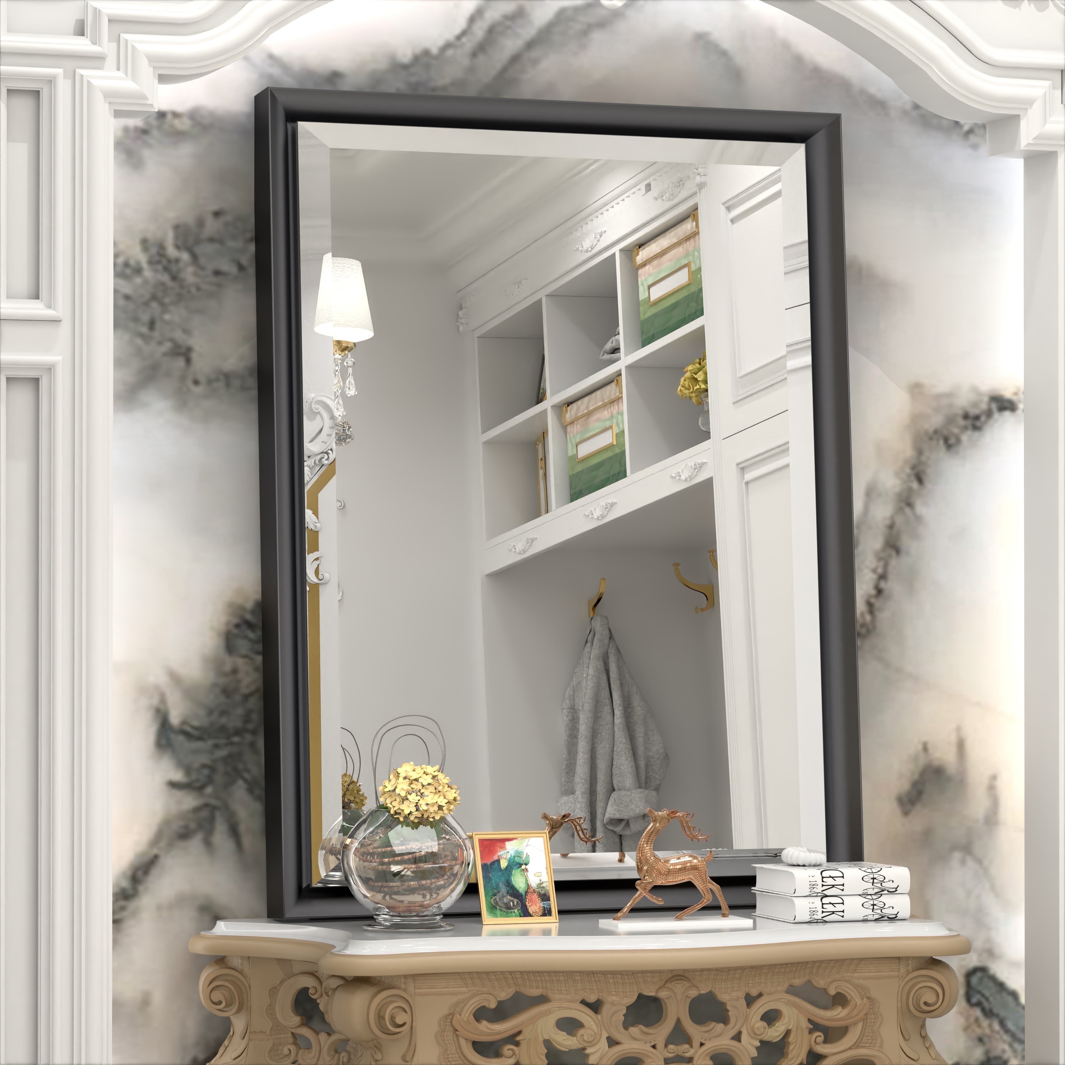Tetote 60x36 inch Rectangular Bathroom Mirror, Matte Black