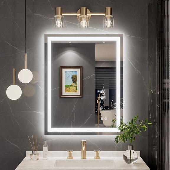 28x36 Mirror for Bathroom,Backlit + Front lit, Bathroom Mirror with Lights,Anti-Fog Backlit Mirrror with Tempered Glass,,Memory Function,Shatterproof,