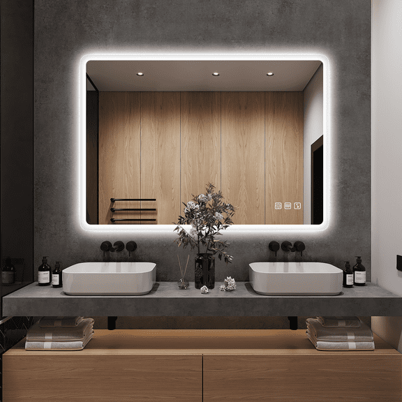 28x36in LED Lighted Bathroom Mirror Vanity Touch Sensor Bluetooth Anti-fog IP44