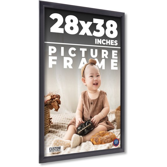 28x38 Frame Black Picture Frame - Complete Modern Photo Frame Includes UV Acrylic Shatter Guard