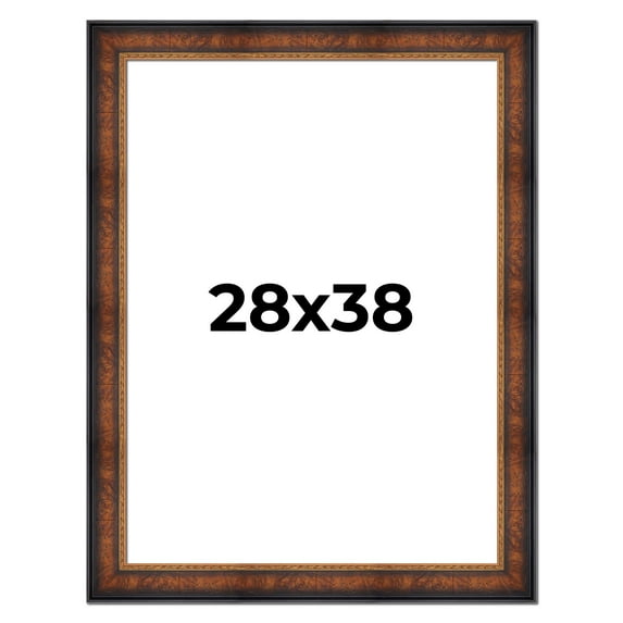 28x38 Frame Brown Walnut Gold Ornate Trim Solid Wood Plein Air Picture Frame | 3 Inch Moulding