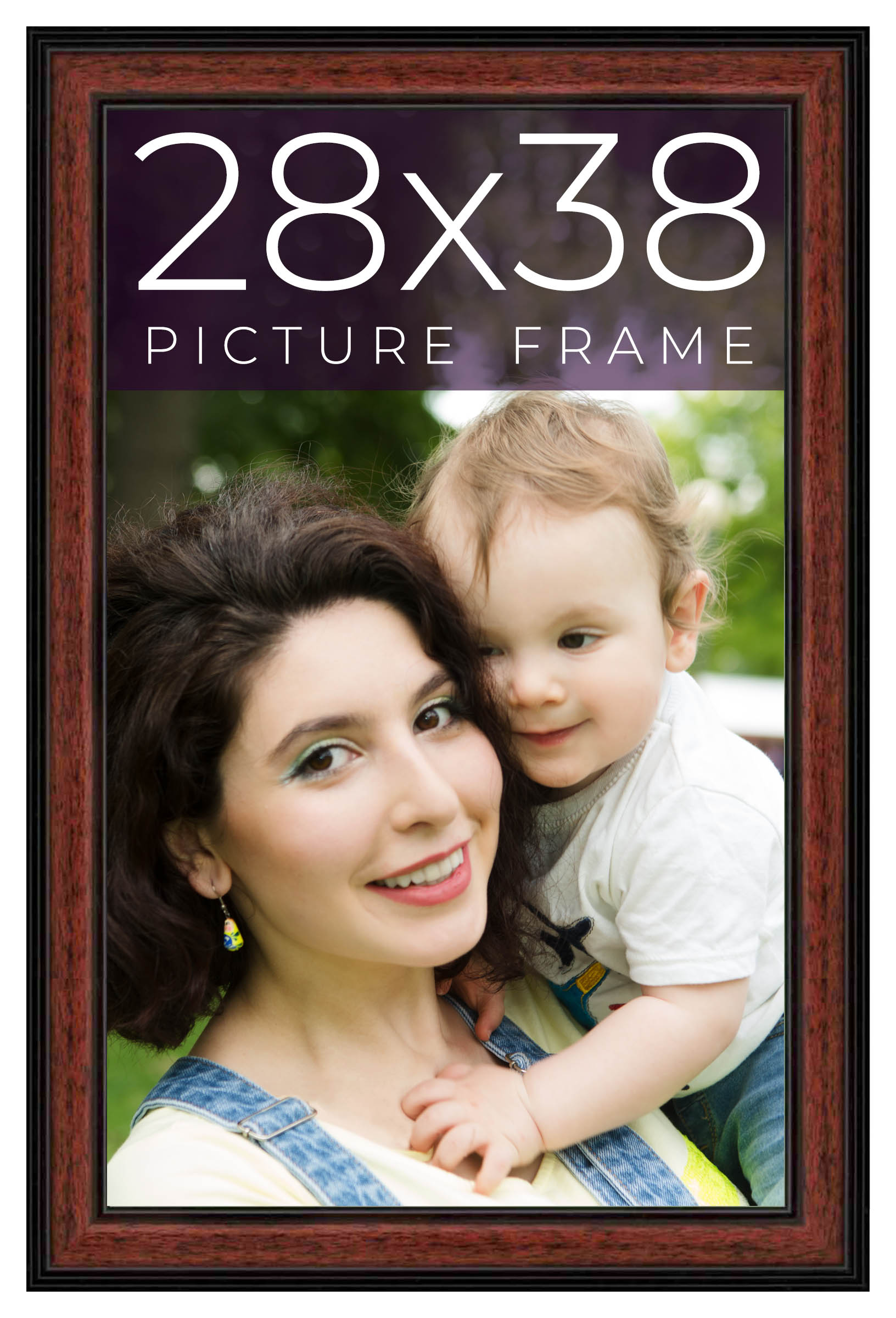 28x38 Frame Executive Brown Round Mahogany Finish Solid Wood Picture ...