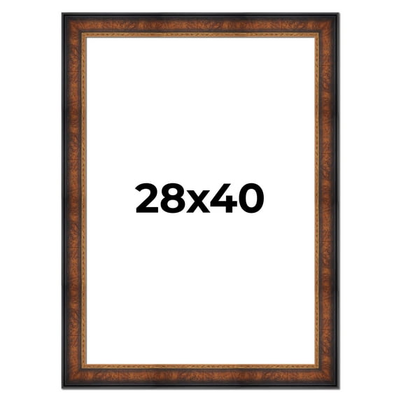 28x40 Frame Brown Walnut Gold Ornate Trim Solid Wood Plein Air Picture Frame | 3 Inch Moulding