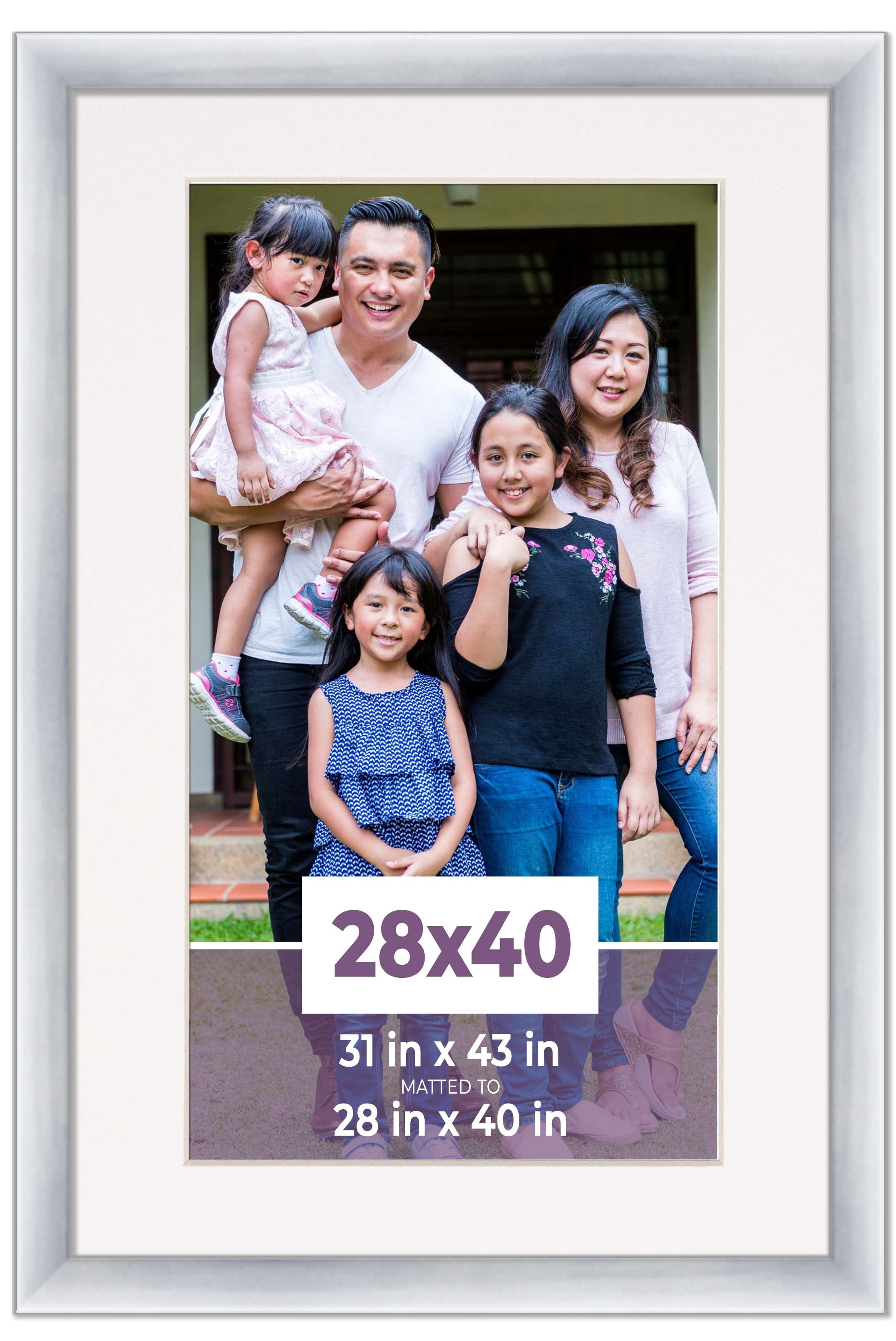 28x40 Frame Silver With White Picture Mat For 28x40 Photo - Silver ...