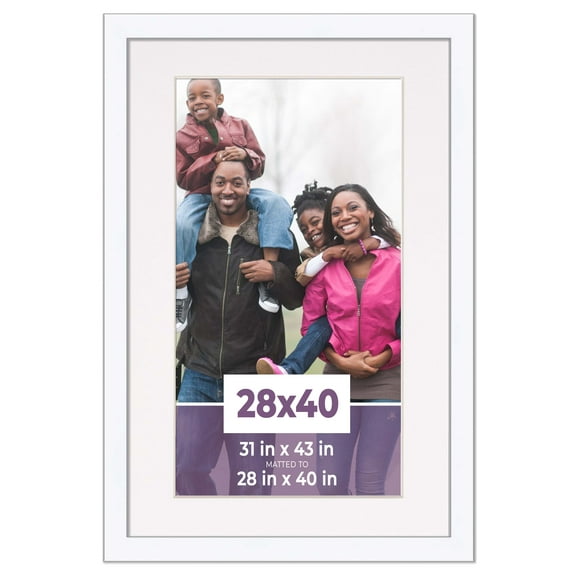 28x40 Frame White With White Picture Mat For 28x40 Photo - White 31x43 Frame To Display Print or