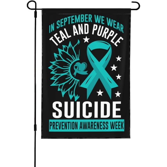 28x40 National Suicide Prevention Awareness Month Garden Flag Double Sided Suicide Prevention Awareness Yard Flag In September We Wear Teal Purple Ribbon House Flag No Flag Stand