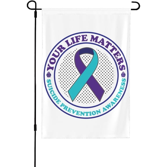 28x40 National Suicide Prevention Awareness Month Garden Flag Double Sided Suicide Prevention Awareness Yard Flag In September We Wear Teal Purple Ribbon House Flag No Flag Stand