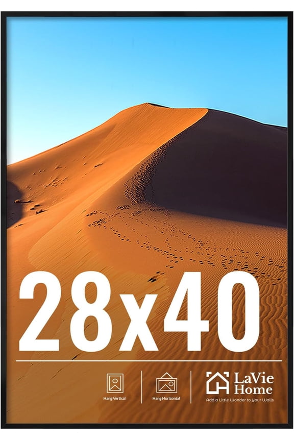 28x40 Picture Frame for Wall Display, 28x40 Black Picture Frame with HD Plexiglass, 28 x 40 Poster Frame 1 Pack, Display Frame for Vertical or Horizontal, Classic Collection