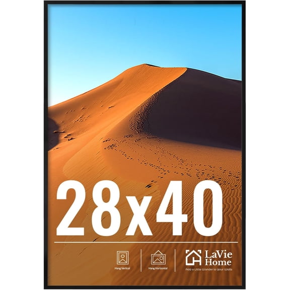 28x40 Picture Frame for Wall Display, 28x40 Black Picture Frame with HD Plexiglass, 28 x 40 Poster Frame 1 Pack, Display Frame for Vertical or Horizontal, Classic Collection
