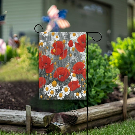 28x40 inch Double-Sided Garden Flags Banners Vibrant Outdoor Decor for House Patio Outdoor Red Flowers and Daisies