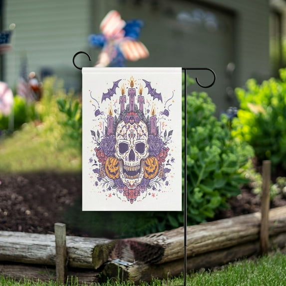 28x40 inch Double-Sided Garden Flags Banners Vibrant Outdoor Decor for House Patio Outdoor Skull with Candles