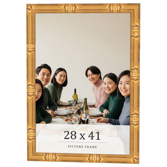 28x41 Frame Gold Bamboo Solid Wood Picture Frame | 1 Inch Moulding Width | Interior Frame Depth