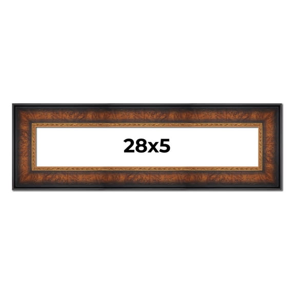 28x5 Frame Brown Walnut Gold Ornate Trim Solid Wood Plein Air Picture Frame | 3 Inch Moulding Width