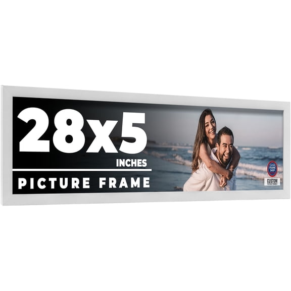 28x5 Frame White Solid Wood Picture Frame Includes UV Acrylic Shatter Guard Front, Acid Free Foam