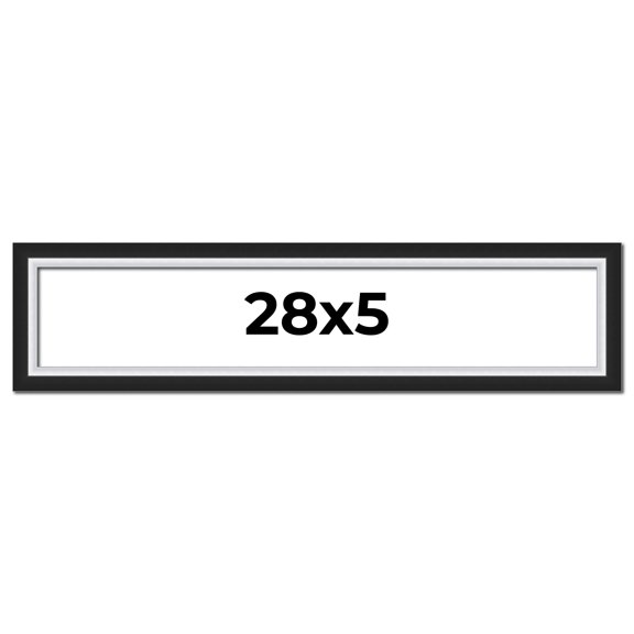 28x5 IN Frame Black & Silver Solid Wood Picture Frame Width 1.25 Inches | Interior Depth 0.75