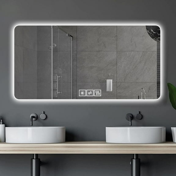 28x60" LED Bathroom Mirror, 3 Color Dimmable, Backlit Mirror with One-touch Demist Function