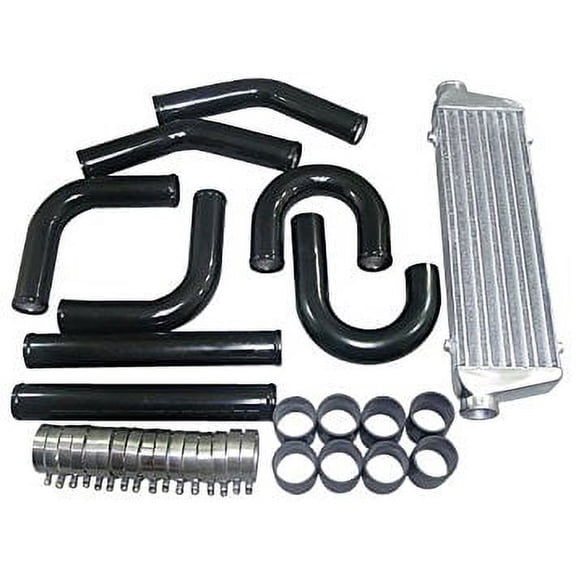 28x7x2.5 Tube&Fin Intercooler + 2.5" Black Piping Kit Honda Civic ACURA RSX TSX