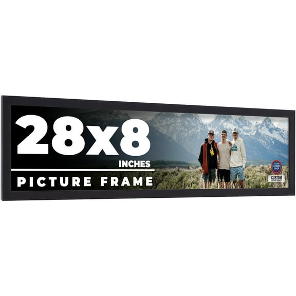 28x8 Frame Black Real Wood Picture Frame Width 0.75 inches | Interior Frame Depth 0.5 inches | Noir