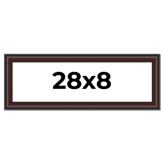28x8 Frame Brown Round Mahogany Solid Wood Picture Frame | 1.625 Inch Moulding Width | with UV
