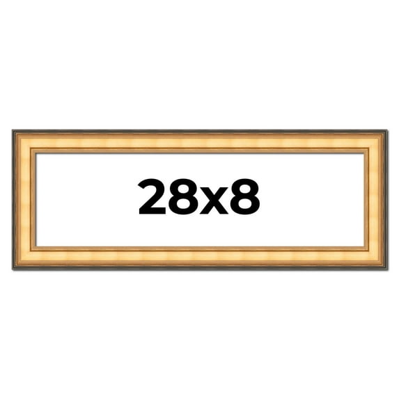 28x8 Frame Gold Plein Aire Solid Wood Picture Frame Width 2 Inches | Interior Frame Depth 0.5
