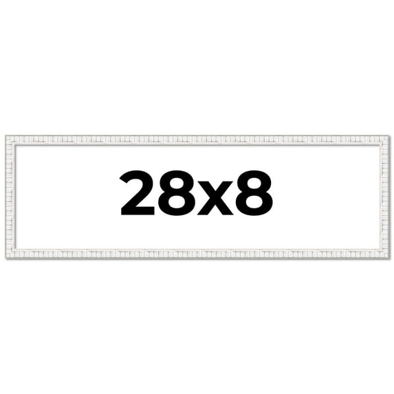 28x8 Frame White Scuffed Rustic Solid Wood Picture Frame | 0.75 Inch Moulding Width| Includes UV