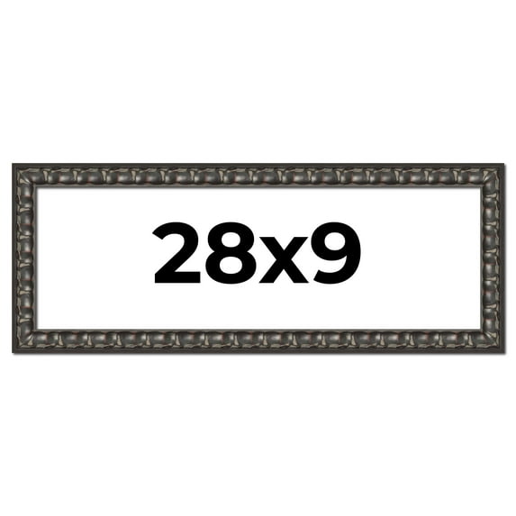 28x9 Frame Black-Brown Medieval Solid Wood Picture Frame | 1.5 Inch Moulding Width | Gotham Beveled